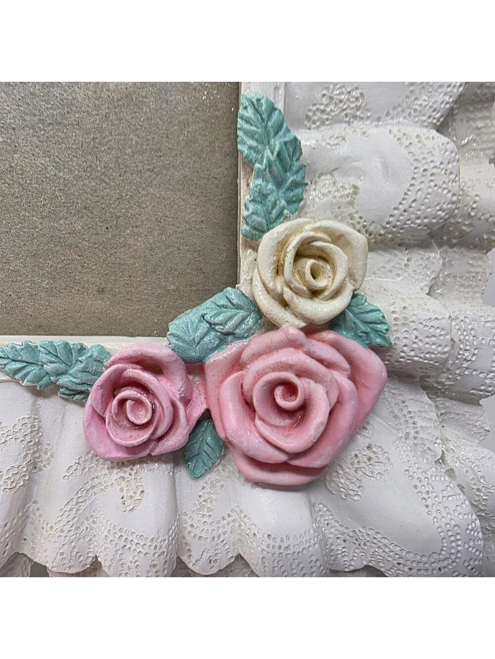 Vintage 1991 FIGI Lace Rose Picture Frame 4x6 Cottagecore Floral